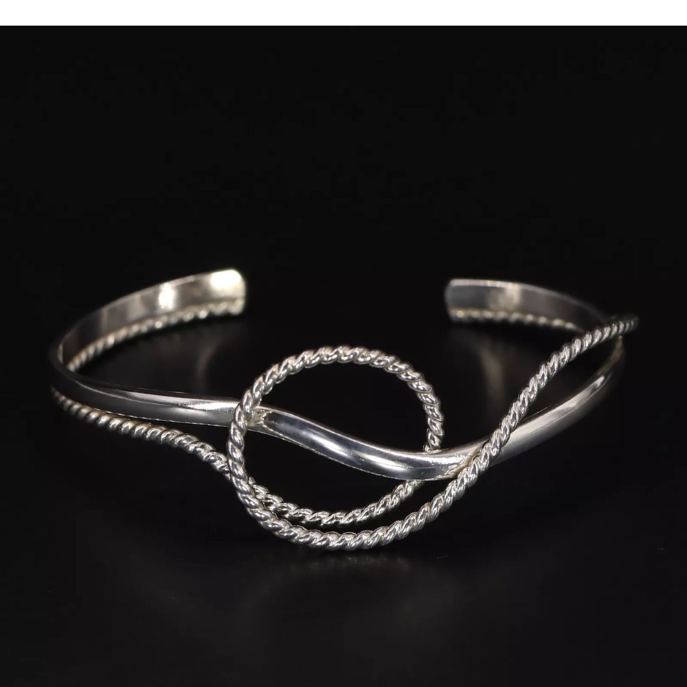 vintage Sterling Silver Braided Rope 6" Cuff Bracelet, signed southwestern